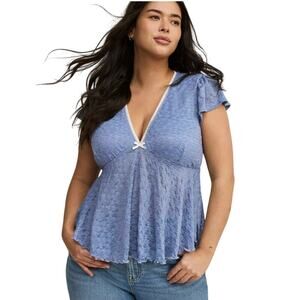 Torrid Women's Stretch Lace Babydoll Top Blue Size 5 5X Short Sleeve Blouse